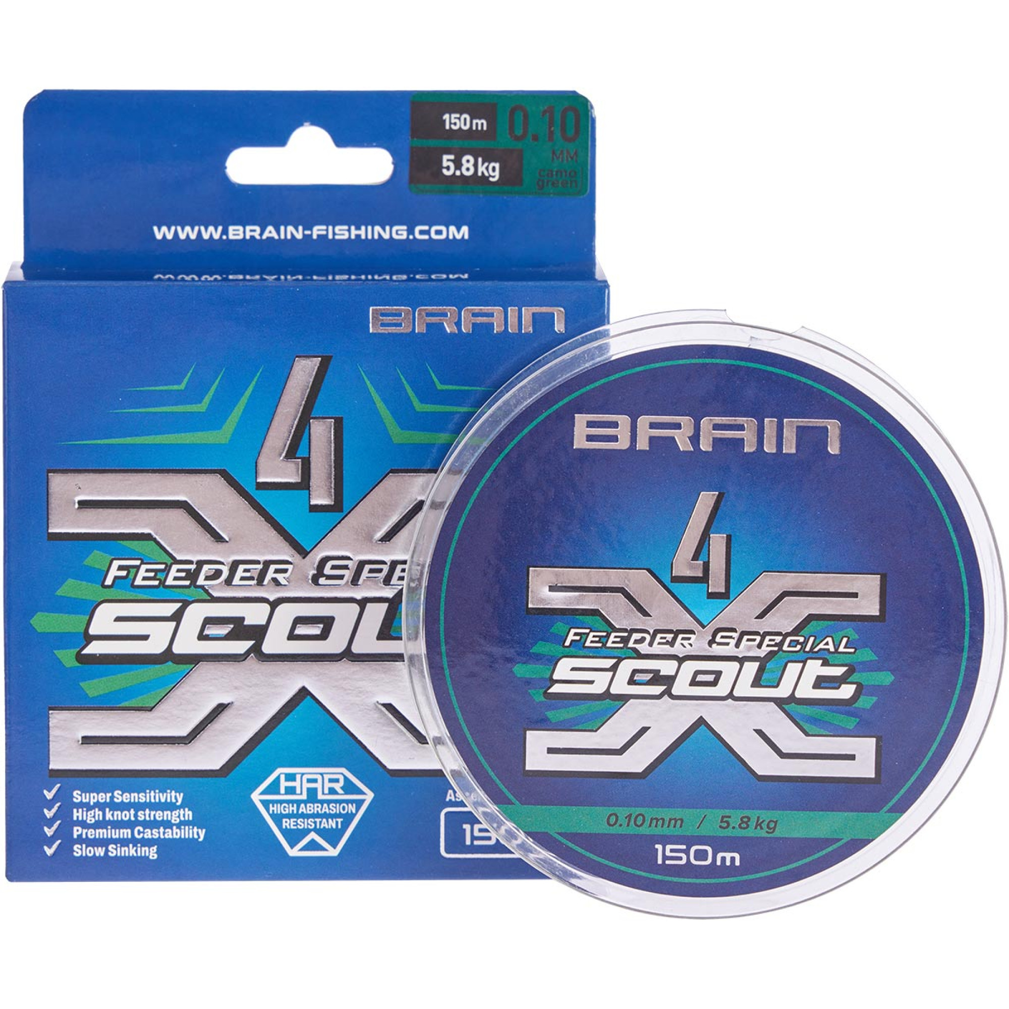 Шнур Brain Scout 4X 150m (camo) 0.148mm 8.6kg