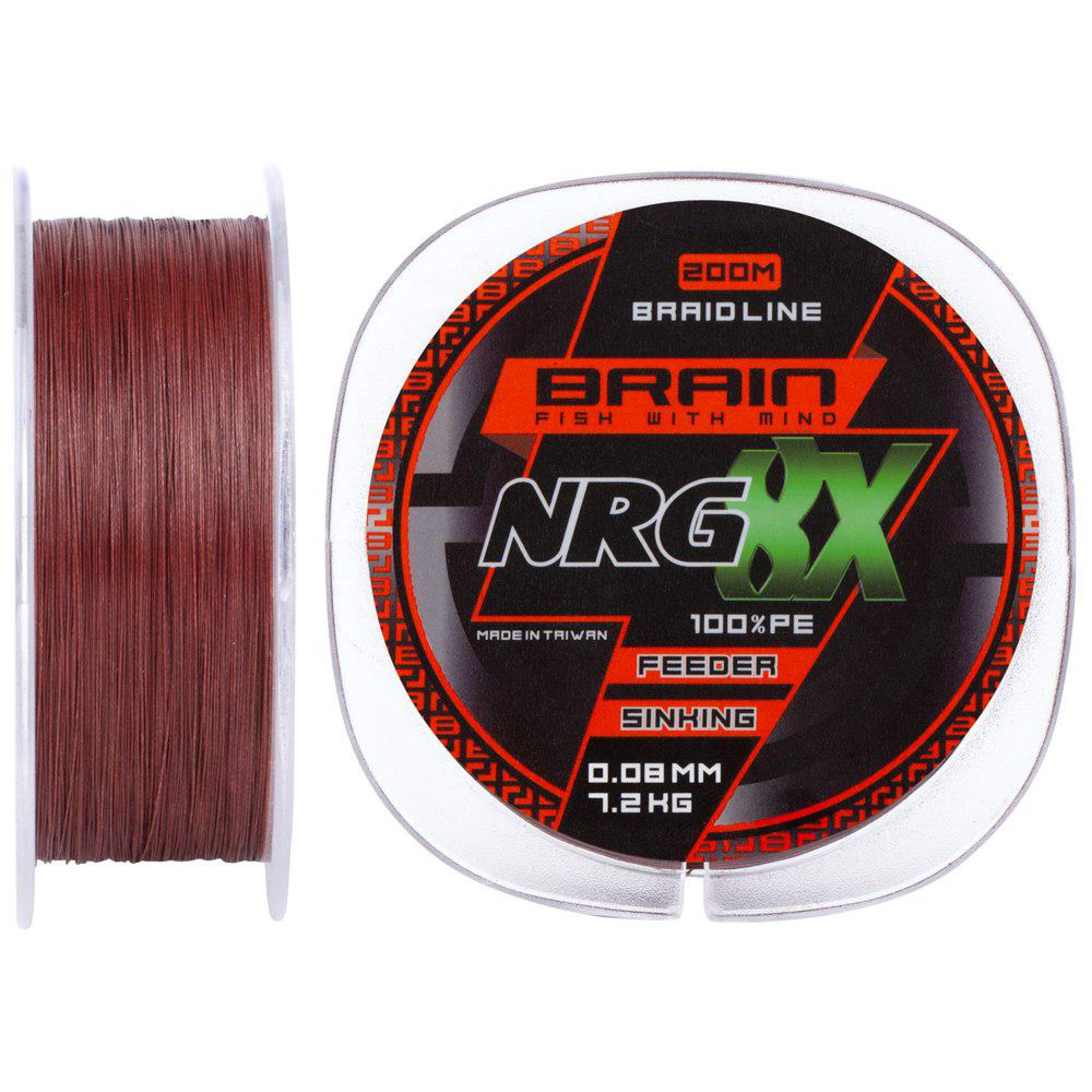Шнур Brain NRG 8X sinking 200m 0.08 mm 7.2 kg ц:brown
